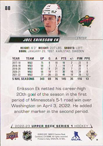 2022-23 Горната палуба 88 Джоел Ериксон Ео Минесота Уайлд Серия 1 Хокейна карта НХЛ