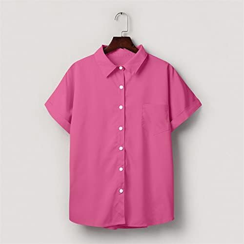Блузи и Ризи с копчета, Дамски Блузи, Лятна Тениска С къс ръкав, Ежедневни Однотонная Тениска Копчета, Блузи