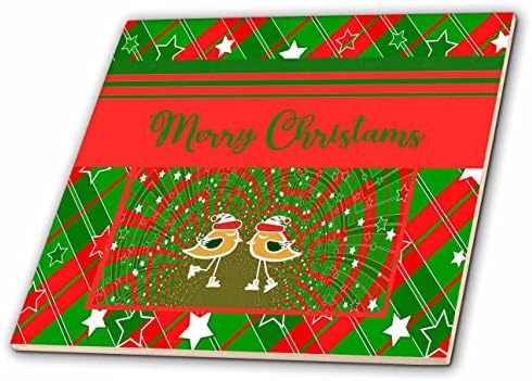 Триизмерно изображение на Весели Птички, Скиори на кънки на лед, Абстракция, Весела Коледа, Червено, Зелено