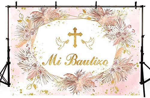 AIBIIN 7x5ft Boho Mi Bautizo Фон Мексикански Украса За Парти в чест на Кръщението, Бог да ви Благослови Момиче,