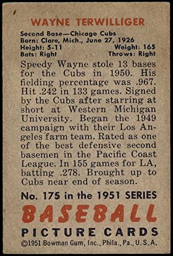 1951 Боуман 175 Уейн Тервиллиджер Чикаго Къбс (бейзболна картичка), БИВШ играч на Къбс