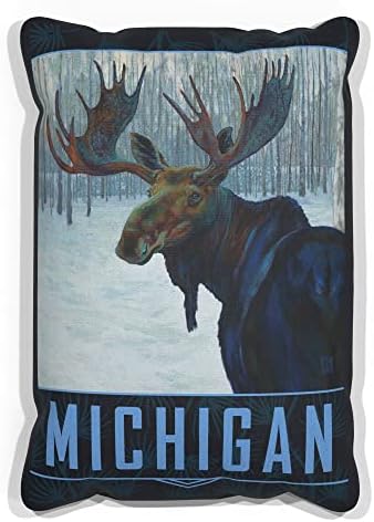 Холщовая възглавница Michigan Winter Moose за дивана дома и офиса, картини с маслени бои на художника Kari Lehr