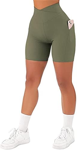 LALUNE Дамски къси Панталони в Рубчик с V-образно деколте и Кръстосана Талия, Подтягивающие задните части, с