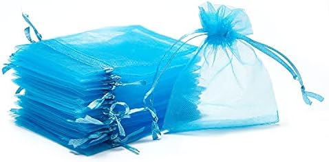 Volanic Подаръчен пакет от органза с прозрачен шнурком с размери 3x4 инча, калъф за бижута, вечерни сватбени