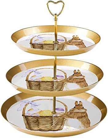 Пластмасов стойката на срока за торта, 3 нива на масата поднос на дисплея хранене, Великденският Заек с яйце
