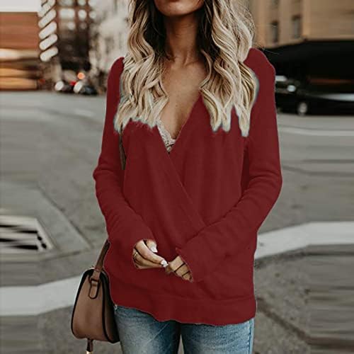 Блузи за Жени, Пуловер с дълбоко V-образно деколте, Пуловер с Миризмата, Монофонични Случайни Пуловер с Дълъг