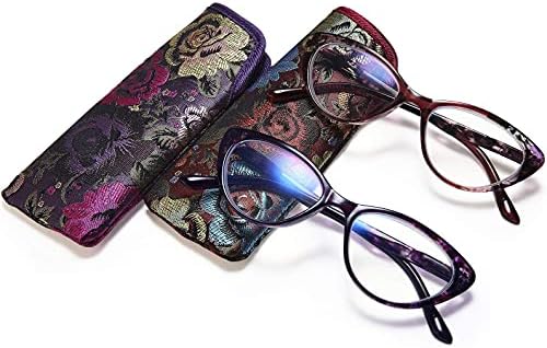 Дамски очила за четене EYEURL Cat Eye, Комплект от 2 Компютърни ридеров със заключване синя светлина + 1,5 дамских