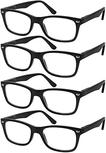 Очила за четене Success Eyewear, Комплект от 4 Черни Качествени очила за четене с пружинным тръба на шарнирна