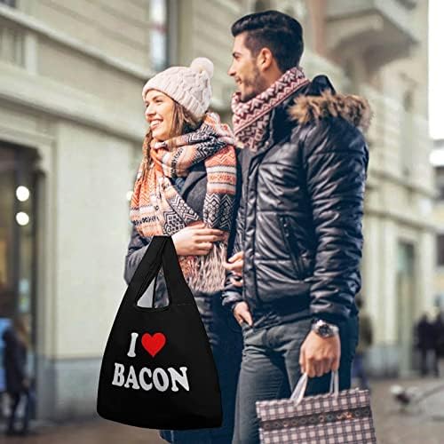 I Love Bacon на Торби за Многократна употреба за Пазаруване, Сгъваеми Леки Чанти за храни, Сладко Чанта за пазаруване