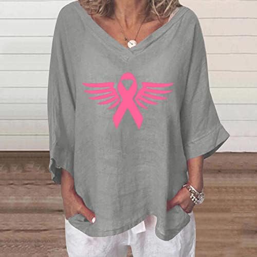 3/4 ръкав на ризата на осведомеността на рак на гърдата за жени Розов Ангел лента с принтом графична тениска
