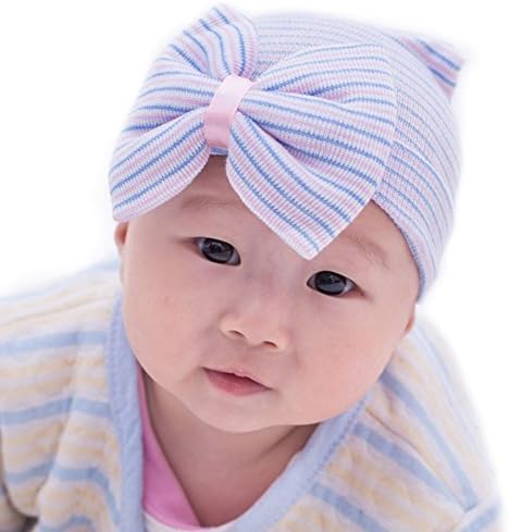 Безплатно за новородени момичета, памучен мека еластична шапчица-бини с лък, подпори за фотосесия, син, един