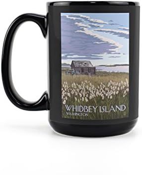 Фенер Press остров Уидби, Вашингтон, Ферма и фериботна линия (Черна керамична чаша за кафе и чай по 15 унции,