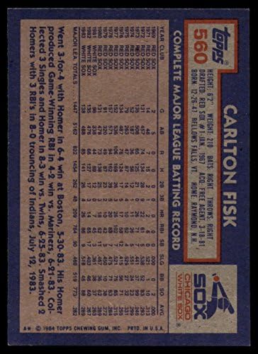 1984 Топпс 560 Карлтън Фиск Ню Йорк+ Чикаго Уайт Сокс Бейзбол