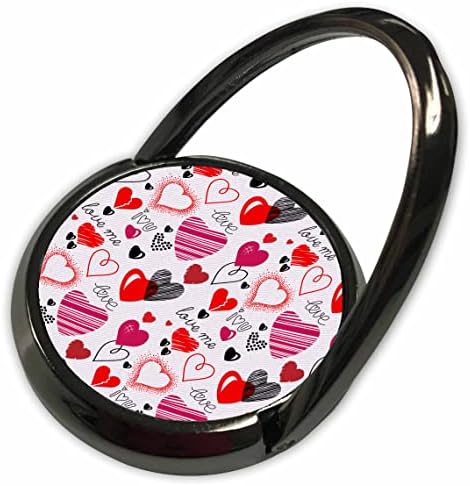 3dRose В стил поп-музиката, Черно-червени Декоративни Сърца с шарките на Любовта - Телефонни пръстени (phr-372916-1)