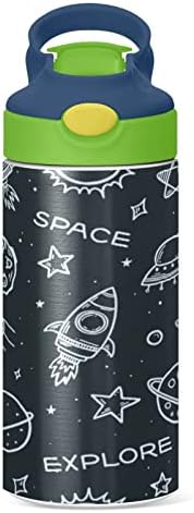 Бебешко шише за вода Kigai Rocket Planet със Сламен Капак за многократна употреба Чаша от Неръждаема Стомана с Изолация за малки деца, Момичета, Момчета, НЕ СЪДЪРЖА BPA и Флан?