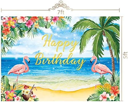 Maijoeyy 7x5ft Luau Фон Годишният Фламинго Фон за рождения Ден на Тропически Цветя, Палма Хавайски Плаж Фон