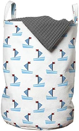 Синя Чанта за дрехи Ambesonne в морски стил, Принт под формата на Минималистичных геометрични лодки с флага