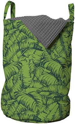 Чанта за пране Ambesonne Екзотични, Сцена с Бананови листа, на Сцената със Зеленина Райско насаждения, Кошница