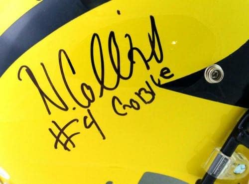 Нико Колинс подписа Каска Michigan Wolverines F/S Reverse Schutt с надпис w/Insc - JSA W - Студентски каски