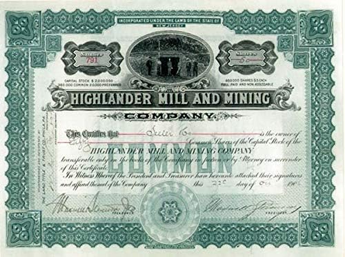 Highlander Mill and Mining Co. - Склад за сертификат