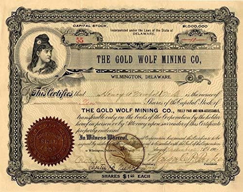 Gold Wolf Mining Co, Уилмингтън, Делауеър - Склад за сертификат