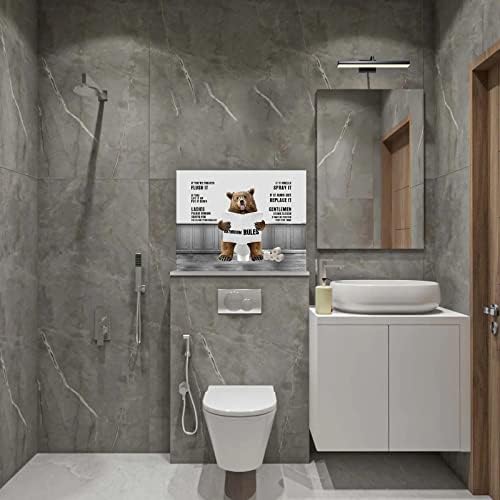 Мечка Стенно изкуство за баня Забавен Мечка в Тоалетната Снимки за баня на стената Правила баня Печат върху
