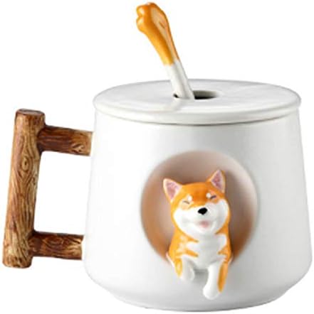 3D керамични кафеена чаша с изображение на куче Shiba, рисувани на ръка, чаша за чай с капак и лъжица