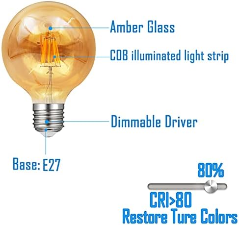 SYNL G125 led Edison с регулируема яркост 8 W, Еквивалентна лампа с нажежаема жичка с мощност 80 W, 800лм 2200