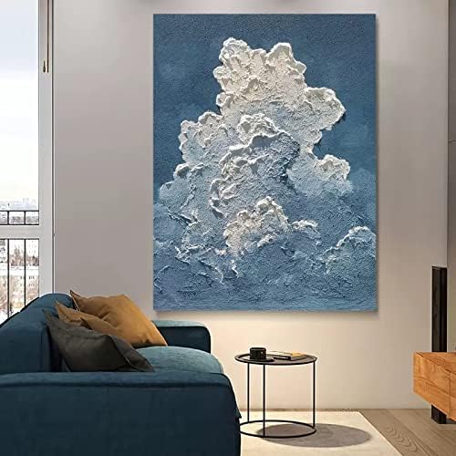 JFNISS Art 3D Абстрактни Художествени Картини - Живопис с маслени бои Върху платно синьо небе и бели облаци