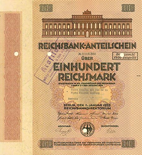 Reichsbank-Anteilschein - Stock Certificate