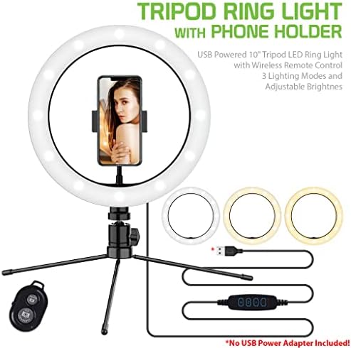 Светъл пръстен за селфи с трикольор осветление, съвместимо с вашия Motorola Moto G5 Plus 32 GB 10 инча, с дистанционно