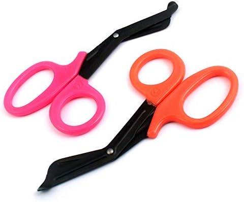 Травматологические ножици G. S 7,25 - Черни Ножици за бинтования от неръждаема стомана с трайно покритие - 2 ОПАКОВКИ - (Розово и оранжево)