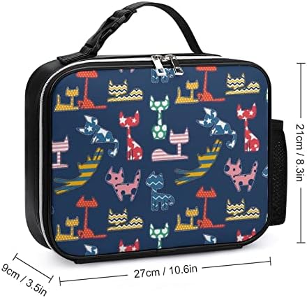Коте Геометрична Кожена Чанта За Обяд за Еднократна употреба С Дръжка С Ключалка За Офис Пикник И Пътуване