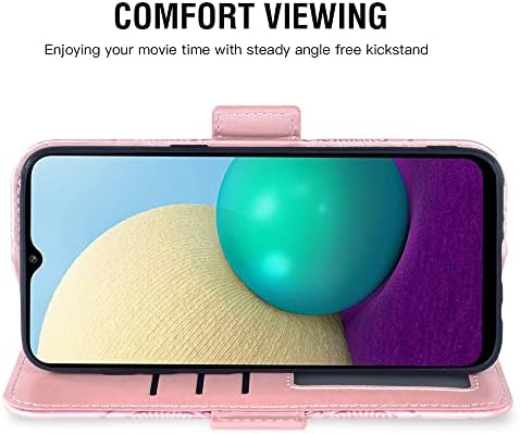Asuwish е Съвместим с Samsung Galaxy А02 Чанта-портфейл и Защитно фолио за екран от закалено Стъкло, флип-надолу