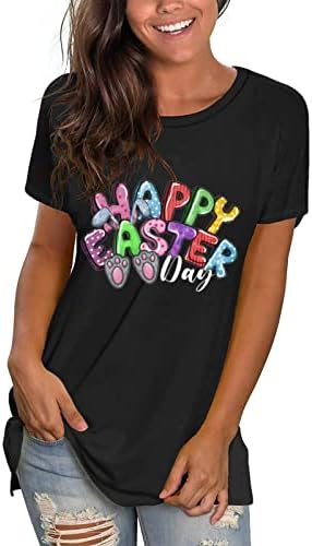 Великденски Ризи за Жени, Тениска с Хубав Принтом Заек, Блузи с Къс Ръкав, Модни и Ежедневни Блуза с Кръгло
