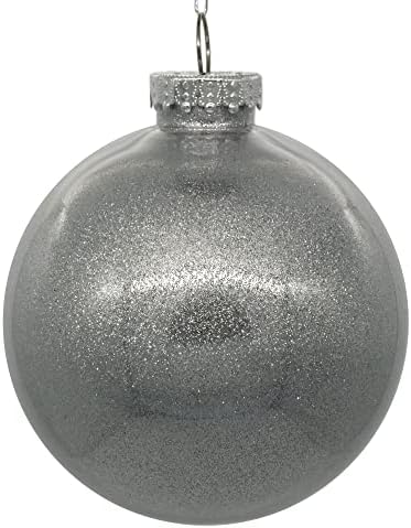 Коледна украса от прозрачна топка Vickerman 6 инча със Сребрист блясък Вътре. Този предмет се предлага с 4 Декорации