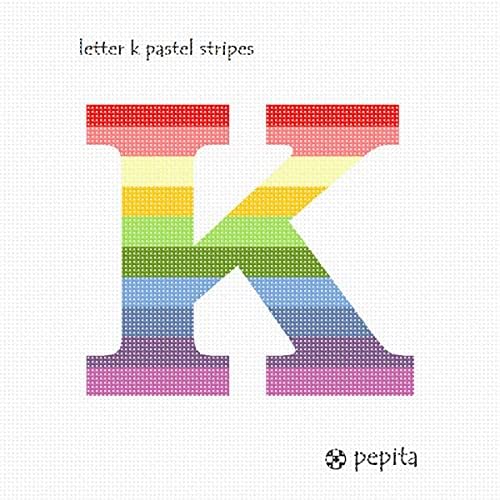 Платно за бродиране pepita: Пастелни ленти с буквата K, 7 x 7