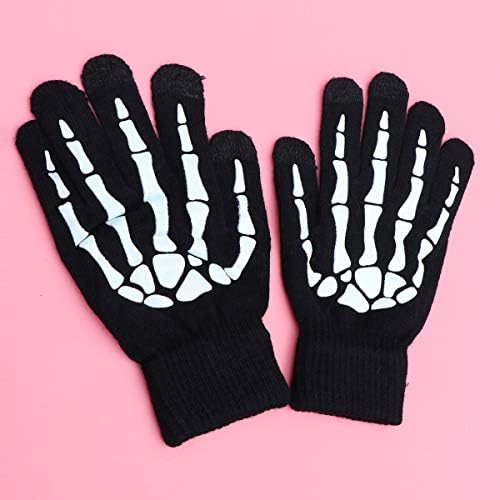 SOIMISS 1 Чифт Ръкавици за игра в Хелоуин, Вязаная Ръкавица с Нокът Скелет (черен)