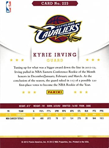 2012-13 Баскетболни обръчи Панини НБА #223 Карта начинаещ Кайри Ървинг