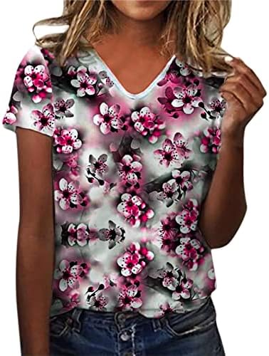 Блузи с открити Рамене за Жените Летни Дамски Блузи с Къс Ръкав и V-образно деколте, Тениски С Флорални Принтом,