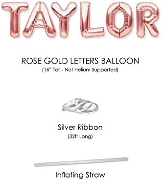 PartyForever Банер с въздушно топка Тейлър, Големи 16-Инчови Балони от Фолио от Розово Злато, Букви с Името