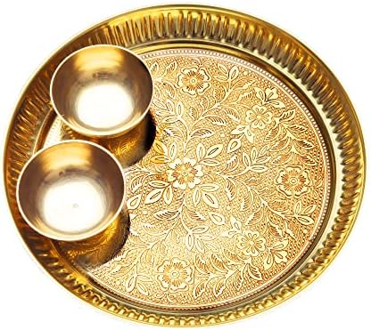 Декоративна Латунная чиния Aditri Creation, Декоративна Индийската Плоча за Прасада с Катори Патра за Пуджа