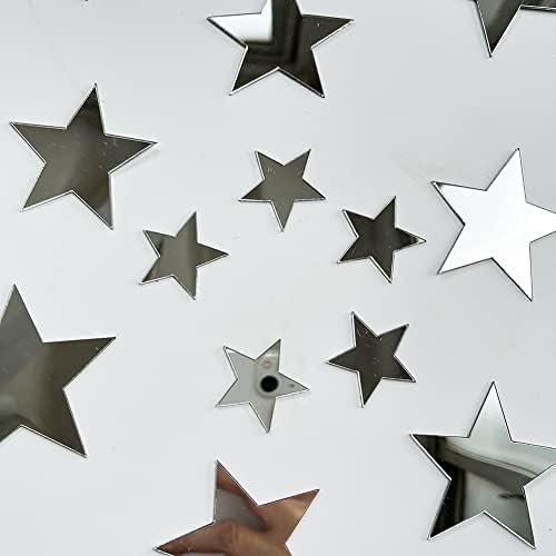40ШТ 3D Акрилни Огледално Стикери за Стена със Сребърни Звезди със Самозалепваща Художествена Стикер, монтиран