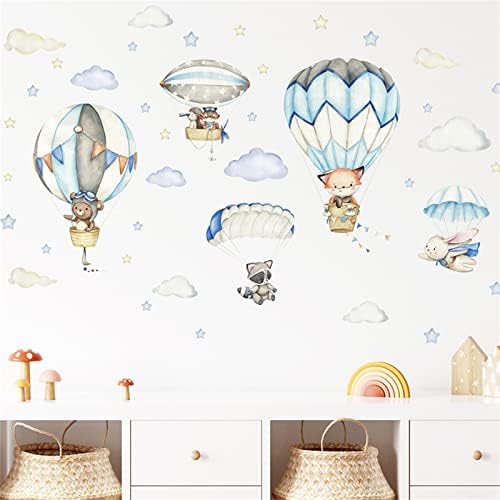Акварелни Животни Балон, Облак Стикери за Стена на Синьо за Детска Стая Стикери За Стените на Детската Стая