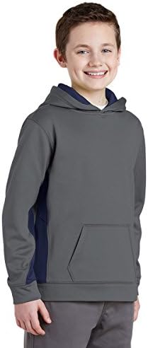 Пуловер с качулка отвътре за момчета Sport-Tek с цветни блокчета, Черен /True Royal, X-Small