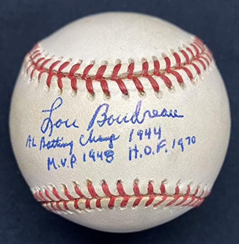 Лу Будро КОПИТО 1970 MVP 1948 Шампион по отбиванию топката 1944 Подписан Статистически бейзбол JSA - Бейзболни