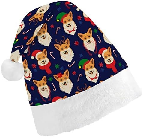 Коледни corgi, забавна коледна шапка, шапки на Дядо Коледа, къси плюшени шапки с бели ръкавели за коледните