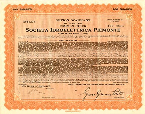 Societa Idroelettrica Piemonte - Опция поръчка за покупка на обикновени акции