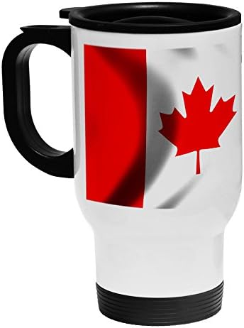Най-добрата Кафе/Пътна чаша ExpressItBest от бяла неръждаема стомана - Флаг на Канада (Canadian) - Waves
