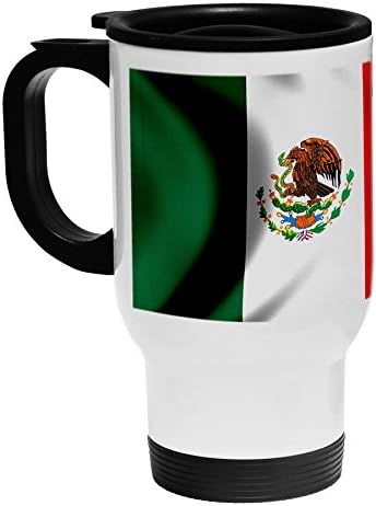 Най-добрата Кафеена чаша ExpressItBest от бяла неръждаема стомана/За пътуване - Знаме на Мексико (Мексико) -